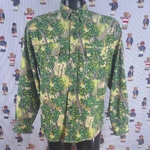 Vintage Y2K Bushlan casual camouflage hunting long sleeve Med button up shirt